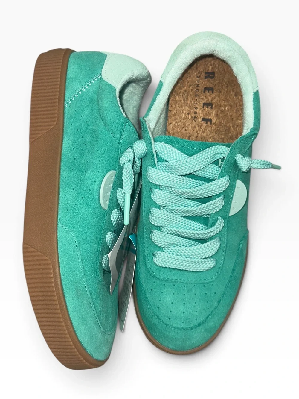 REEF Lay Day Seas Green Duo Women's Leather Suede Lace Up Sneakers